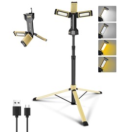 HOTLIGH Rechargeable Work Light with Stand- 5000 Lumens Portable Work Light 67" Detachable Tripod, 10000mAh Cordless Work Light with 270° Rotate Foldable Design, Tripod Work Light for Repairing