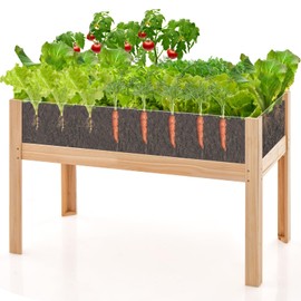Giantex Raised Garden Bed, Elevated Wood Planter Box with Legs, Drainage Holes, Acrylic Panels, Standing Raised Beds for Fruits Vegetables Flowers Herbs, 47”x23”x31”