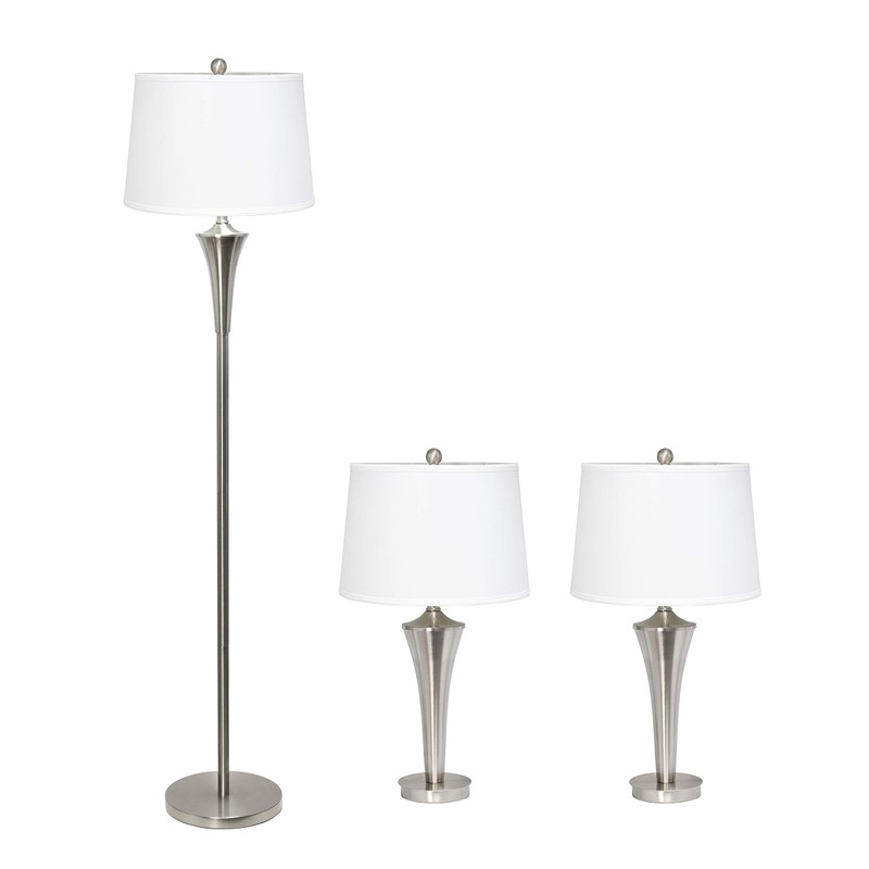 Elegant Designs LC1020-BSN 3 Pack Lamp Set, Brushed Nickel