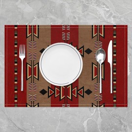 meiyoeat Western Ethnic Tribal Placemats Set of 4 18"x12" Kids Wild West Table Place Mats for Boys Girls Teens Boho Exotic Placemat for Kitchen Dining Table Decor Indoor Outdoor Bohemian Red Geometry