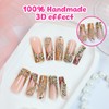 Leopard Brown Press on Nails Long Gold Fake Nails Glossy