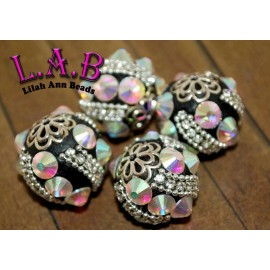 Lilah Ann Beads Handmade Kashmiri style Boho Beads with Austrian Crystals, 6pc set, KF406