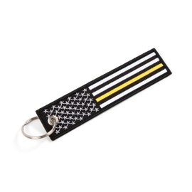 Gran etiqueta de llavero de bandera estadounidense con 1 línea dorada fina con llavero y mosquetón, paquete de 2 unidades – Despachador de emergencia/conductor de camión de remolque/guardia de