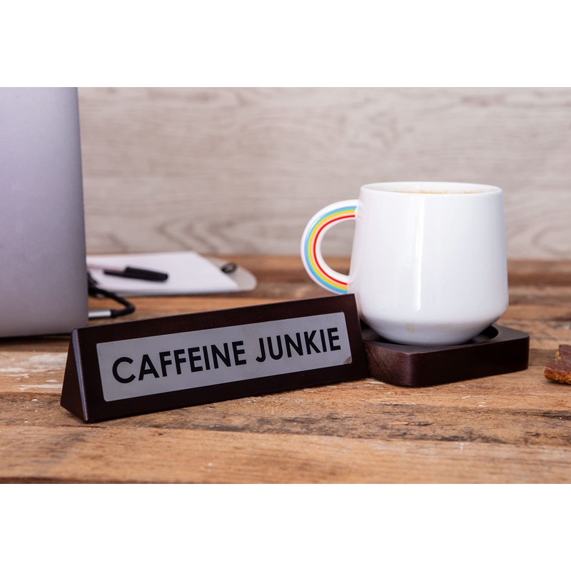 Boxer Gifts Caffeine Junkie' Wooden Sign | Fun Novelty Desk