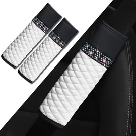 Piburth 2PCS Car Seat Belt Cover, Breathable Leather Shoulder Pads Protect Your Neck, Harness Pads Strap for a More Comfortable Driving, Car Accessories Compatible for Women Girls (White)
