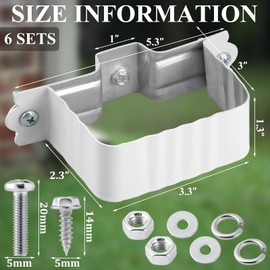 Hicarer 6 Sets Gutter Downspout Straps 2x3 and Downspout Wall Bracket, Gutter Straps Extension Adapter White Aluminum Alloy Brackets Holder Attach Exterior Wall