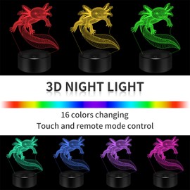 BASSI Axolotl Gifts 3D Axolotl Night Light 3D Illusion Lamp, 16 Colors Changing with Remote Kids Bedroom Decor, Birthday Christmas Gifts for Boys Girls