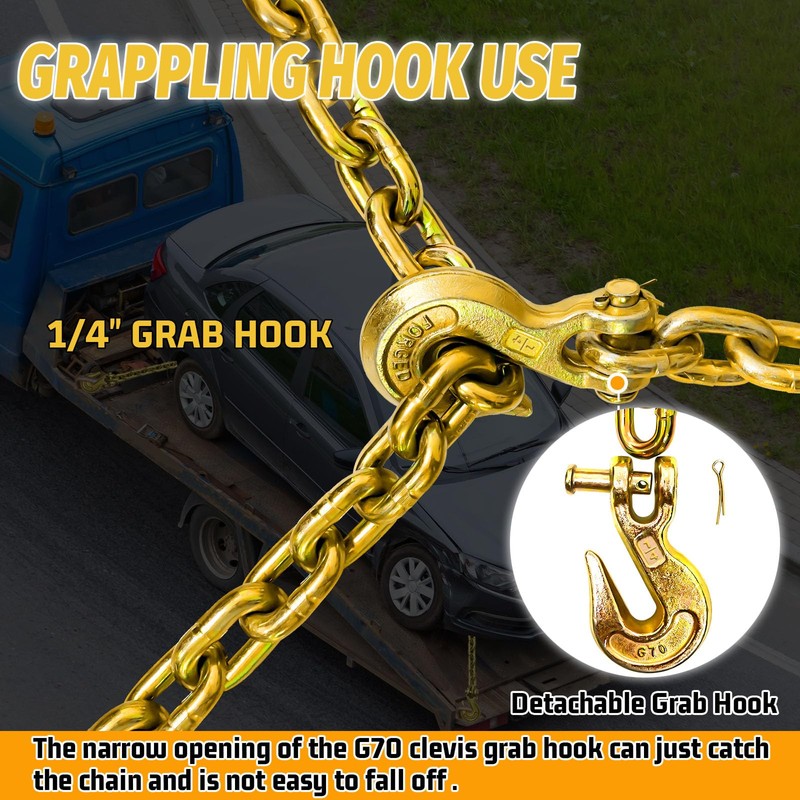 SENKEYFE 1/4" Tow Chain|G80 Log Chain with G70 Clevis Grab