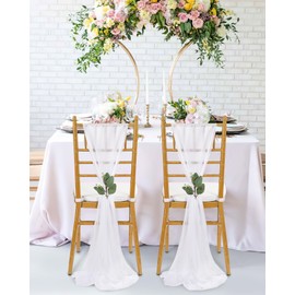 QueenDream White Chair Sashes Wedding: 16 Pieces Long Sheer Wedding Aisle Chair Decorations Tulle Chair Covers with Artificial Eucalyptus
