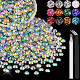 2500PCS 5mm Resin Rhinestones in Bulk (AB), Bedazzling Flatback Crystals for Crafts DIY Nail Decoration, Gems Charms for Tumbler Shoes Clothing Fabric with Pickup Pen and Tweezers