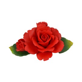 Capodimonte 6"" Inch Italian Handmade Ceramic Red Rose with Leaves, Red, Green