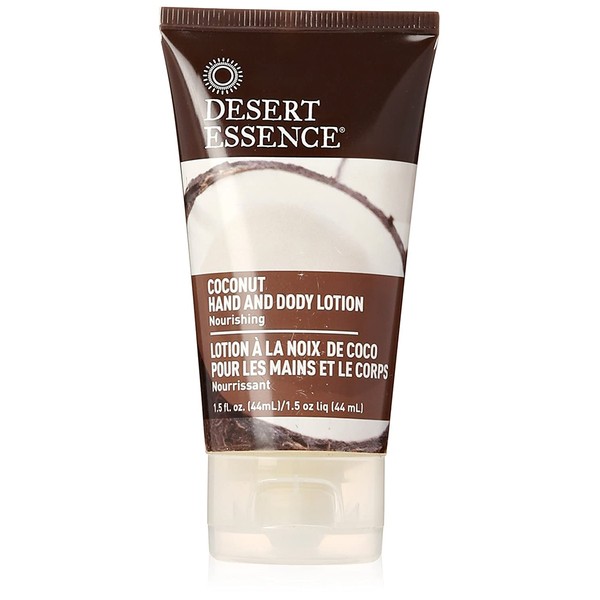 Desert Essence Coconut Hand & & Body Lotion - 1.5 Fl Oz - Nourishing - Hydrates & Softens Skin - Silky & Smooth - Rejuvenates Senses - Tropical Extracts - Coconut, Jojoba Oil - Shea Butter