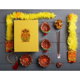 Reusable Storage Box Organizer with Handmade Hanging Garland (Set of 4) Indian Clay Oil Lamp Decorators Collection (Included Incense Stick and Holder)