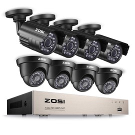 ZOSI 8CH Security Camera System Full 1080P HD-TVI Video DVR Recorder with (8) 2.0MP 1920TVL Bullet/Dome Weatherproof CCTV Cameras NO Hard Drive,Motion Alert, Smartphone, PC Easy Remote Access