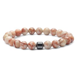 Raffici Red Network Jasper Hematite Bead Bracelet – 8mm Healing Stone, Adjustable Stretch Gemstone Beads for Women, Teen Girls, Unisex Gift