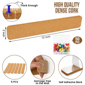 AYZTKUX 6 Pack Corkboard Strips for Walls, Self Adhesive Thick Cork Board Str...
