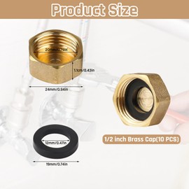 Brass Blanking Cap, 10 Pcs Brass Blanking Nut Cap, 1/2 Inch Radiator Valve Caps Female Blankings Stop Caps with Washers Hex for Washing Machine Radiator Valve Faucets Tap