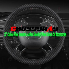 CHUSYYRAY 15" Carbon Fiber Steering Wheel Cover Black Genuine Leather for Volvo