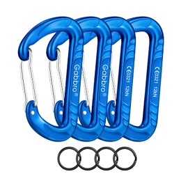 Gabbro Carabiner Clip Heavy Duty 2697lbs, 4 PCS 3" Large Lightweight Aluminum Caribeaners with Keychain Hook Ring Blue