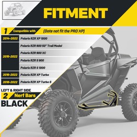 TEBEDI Nerf Bars Rock Sliders Compatible with 2014-2022 Polaris RZR XP 1000 S 900 XC Turbo (2 Doors) Left & Right Side Nerf Bars Steps Black