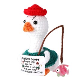 TOYMIS Crochet Goose, Handmade Positive Support Fishing Outfit Goose Inspirational Crochet Animal Doll Practical Decoration Accessories for Bedroom Study Room Office