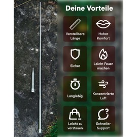 WIKA Telescopic blow tube made of stainless steel with mouthpiece, exclusive version, fire blow tube, outdoor, survival, gadget, camping, grilling, fire start made easy. No plastics, incl. Cotton pouch.