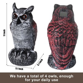 Qualirey 4 Pcs Fake Owl Decoys to Scare Birds Away with Glowing Eyes Battery Operated Fake Plastic Horned Owl Bird Scarecrow Decoy Bird Repellent Large Pigeon Deterrent for Yard Garden