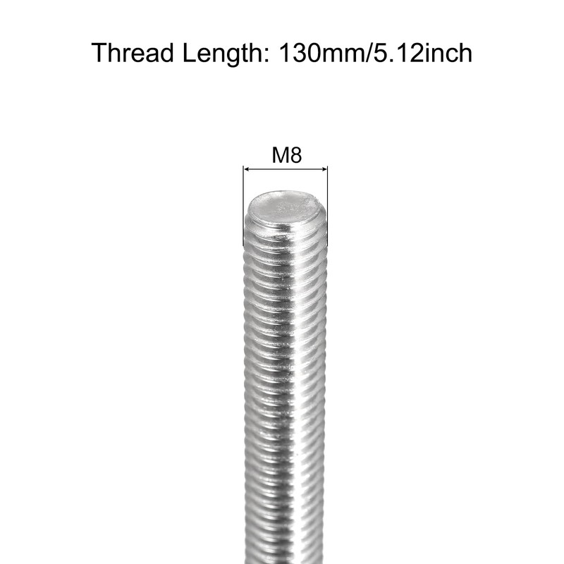 sourcing map Fully Threaded Rod M8 x 130mm 1.25mm Thread