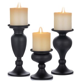 Sziqiqi Metallic Pillar Candleholder Set for Candle Centerpieces, Table Mantel Fireplace Decoration Set of 3 Gourd-Shaped Design Black