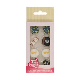 FunCakes Sugar Decorations Graduation, Afstuderen, Ready to use for decorating cakes, Great for cupcakes, muffins, and more, Edible Decorations, Set/8
