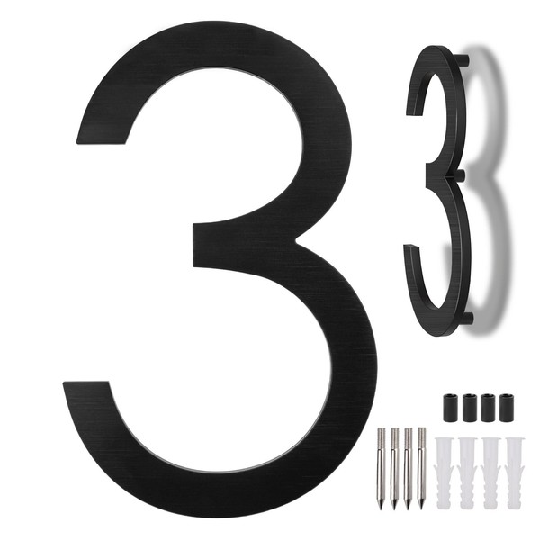SKLK-SEL 12 Inch Floating House Numbers, Metal Letter, Black Door