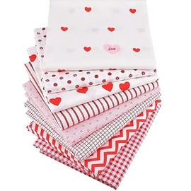 CraftsFabrics 8pcs/lot 40cmx50cm Red White Love Hearts Striped Gingham Valentine's Day Fat Quarters Bundle 100% Cotton Printed Precut Craft Fabric Squares for Quilting, Crafts, DIY Projects