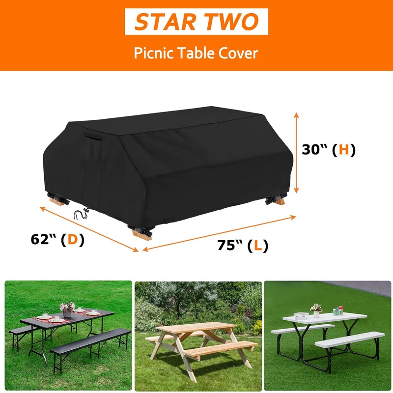 STARTWO Waterproof Picnic Table Cover Outdoor Patio Bench Covers for