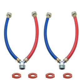 Rubber Washing Machine Y Mixer Hose Connector, Hot and Cold Color Coded, 3/4" Fittings, 1 ft (12") Length 2PACK