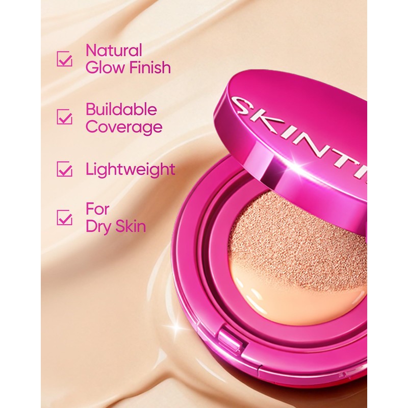 SKINTIFIC Cover Glow Perfect Cushion Foundation – Natural Radiant Finish,