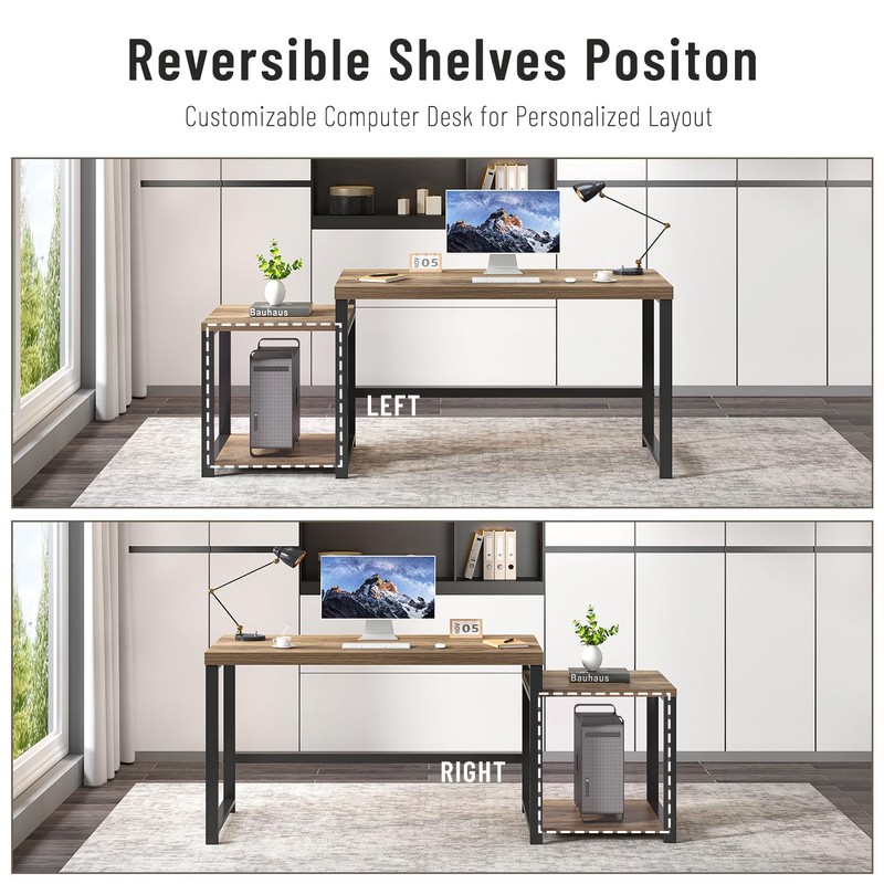 63 Inch Large Computer Desk with Printer Space & PC