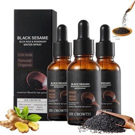 3Pcs Black Sesame Hair Growth Oil,Sesame Hair Growth Serum & Oil, Black Rice & Rosemary Water Spray, 10X Hair Growth