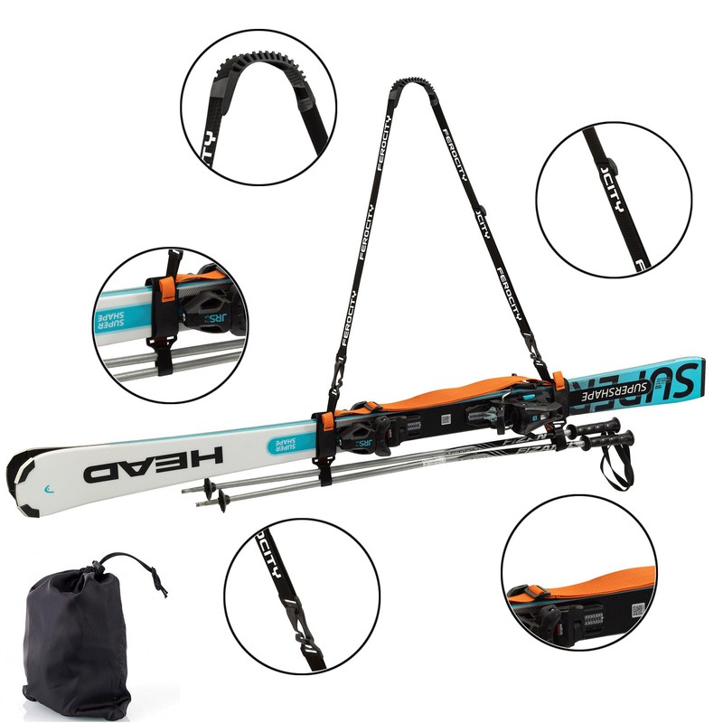 Ferocity Universal Ski Carry Strap with Adjustable Rubber Shoulder Strap