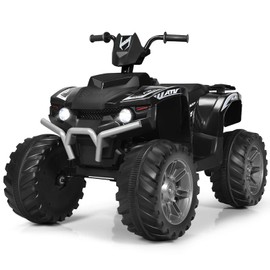 Costzon Kids ATV, 12V Battery Powered Electric Vehicle w/LED Lights, High & Low Speed, Horn, Music, USB, Treaded Tires, Ride on Car 4 Wheeler Quad for Boys & Girls Gift, Ride on ATV (Black)