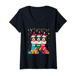 Womens Three Havanese Dog in Sock Funny Boys Girls Kids Christmas V-Neck T-Shirt