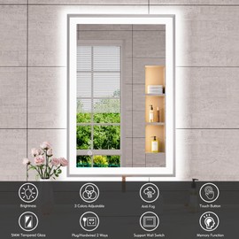 ISTRIPMF Silver LED Mirror for Bathroom, 24x36 Brushed Nickel Lighted Mirror with Front Light and Backlit, Dimmable Led Vanity Mirror for Wall, Memory, Tempered Glass, Anti-Fog