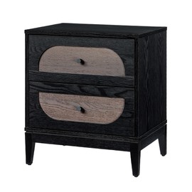 Sango Arch 2-Drawer Nightstand, Modern Black Wood Bedside Table with Two-Tone Finish, Storage Drawers, Sturdy Legs, Minimalist Stylish Furniture for Contemporary Homes