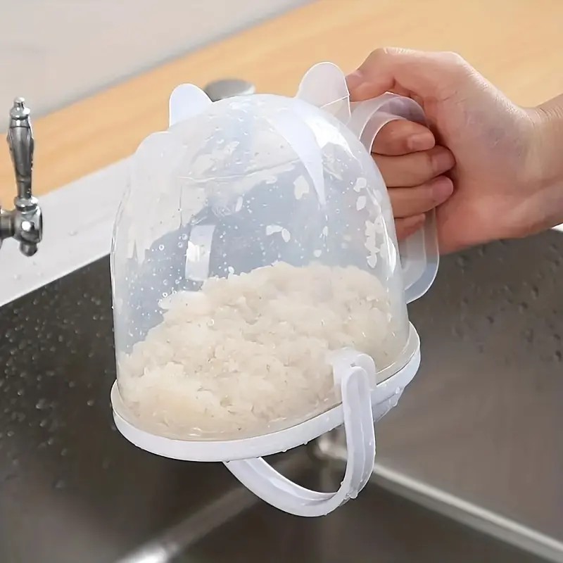 Automatic Rice Washing Strainer with Lid, Hands-Free Kitchen Colander for