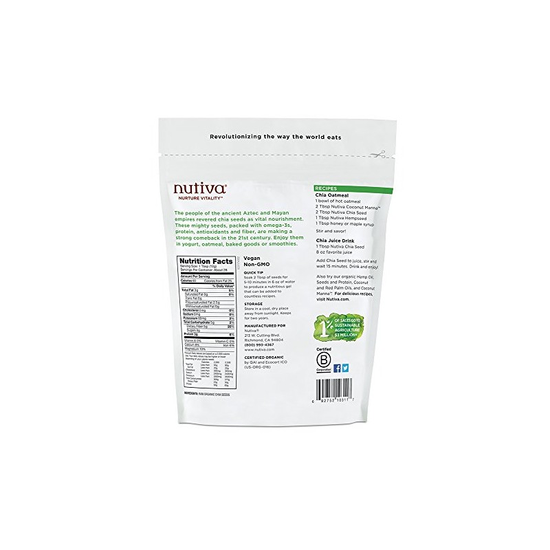 Nutiva Organic, non-GMO, Raw, Premium Black Chia Seeds, 12 Ounce