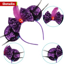 MADO mouse ears headband for women adults kids girls boys, princess ears Park mini ears headbands for women kids girls (purple feather)