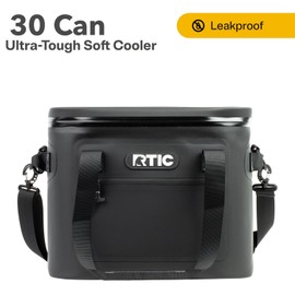 RTIC Soft Cooler 30 Can, Insulated Bag Portable Ice Chest Box for Lunch, Beach, Drink, Beverage, Travel, Camping, Picnic, Car, Trips, Floating Cooler Leak-Proof with Zipper, Black