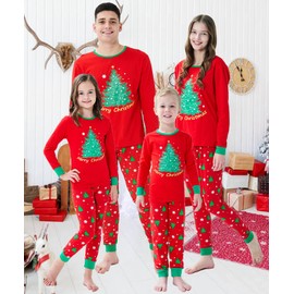 Dolphin&Fish Matching Family Christmas Womens Pajamas Christmas Tree Womens Pjs Sleepwear Size L Red