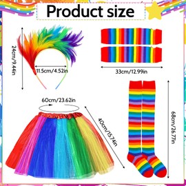 Carnival Rainbow Costume Women, 4 Rainbow Tulle Skirt Women, Rainbow Costume, Carnival Costume Women, with Feather Headband, Rainbow Knee-Highs, Fingerless Gloves, for Carnival Party, Universal
