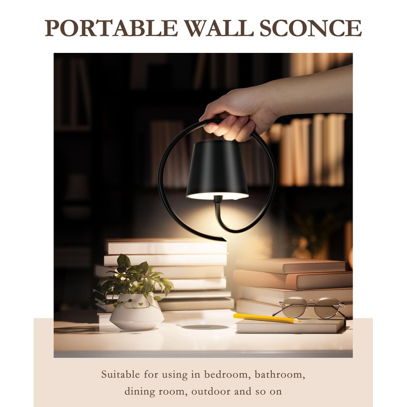 Faithorse Rechargeable Batttery Operated Wall Sconces,3 Color Stepless Dimming Up,Wireless
