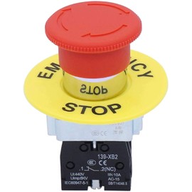 Taiss 22 mm Latching Red Mushroom Emergency Stop Pressure Switch 1NC SPST 10A 440V XB2-01ZS